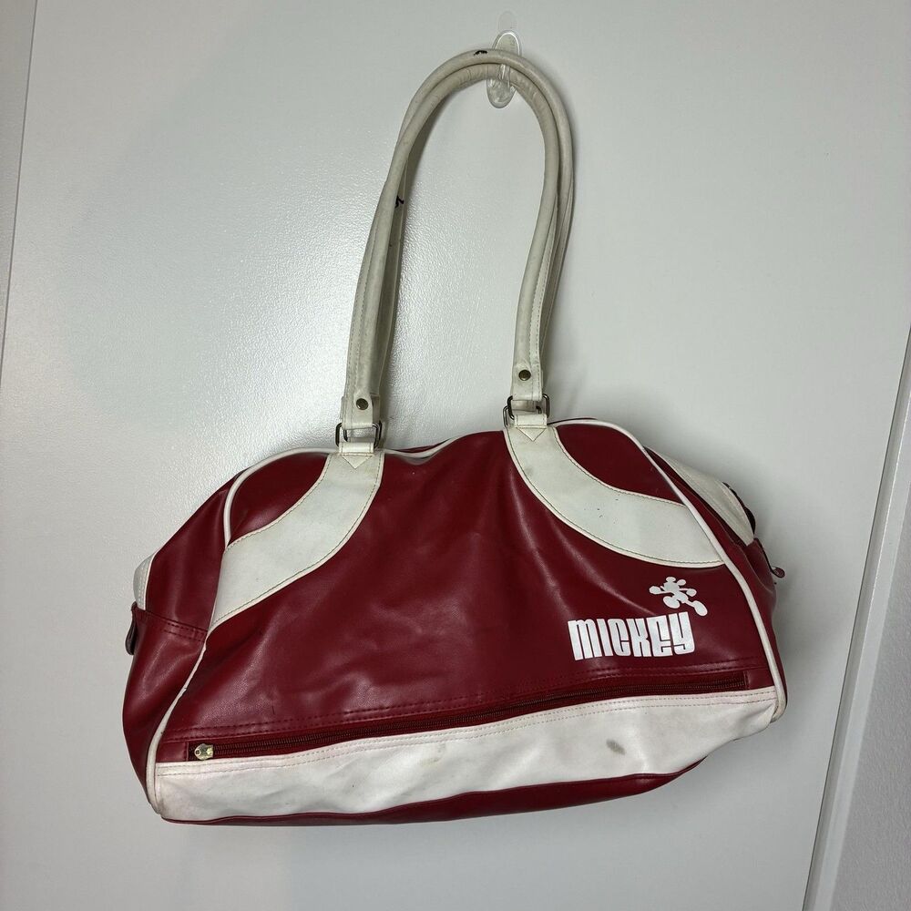 Disney Y2k Red Mickey Mouse Vinyl Duffel Bag Soft Case Travel Shoulder Women